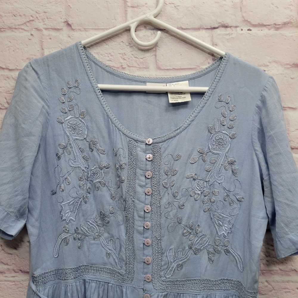 VTG Together Boho Embroidered Maxi Dress Sz 10 Blue Cottagecore Fairy Whimsical‎ - Picture 3 of 10